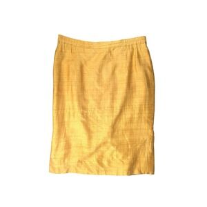 Pure Silk Pencil Skirt Golden Yellow Raw Silk Lined Back Slit Womens 1X